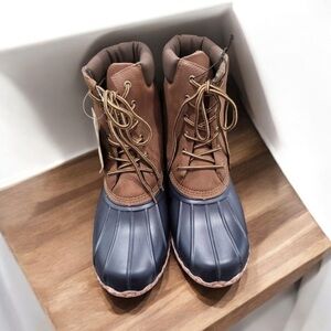 NWOT Men's Weatherproof Duck Boot Tan and Navy Adam II Size 12M